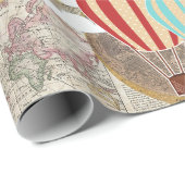 Hot-luchtballon en Wereldkaart  reiziger Cadeaupapier (Rol Hoek)