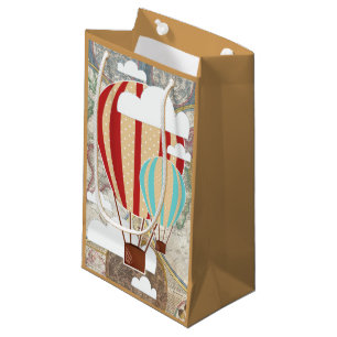 Hot-luchtballon en Wereldkaart  reiziger Klein Cadeauzakje