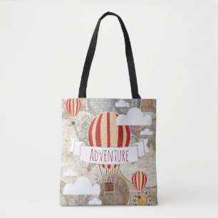 Hot-luchtballon en Wereldkaart reiziger Tote Bag