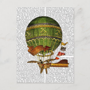 Hot-luchtballon, groen briefkaart