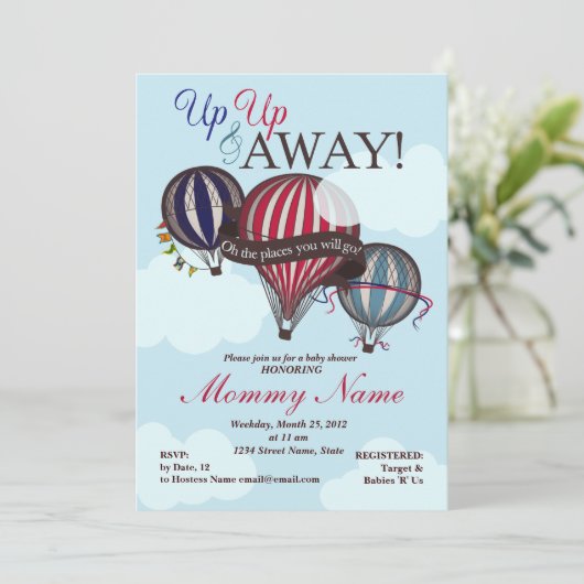 Hot-luchtballon in- en uitschakelen Shower-uitnodi Kaart (Staand voorkant)