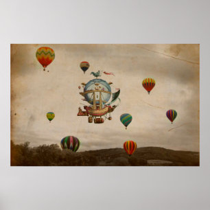 Hot-luchtballon, La Minerve 1803, in stijl Poster