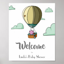 Hot-luchtballon met Beer WelkomstBaby shower Poster