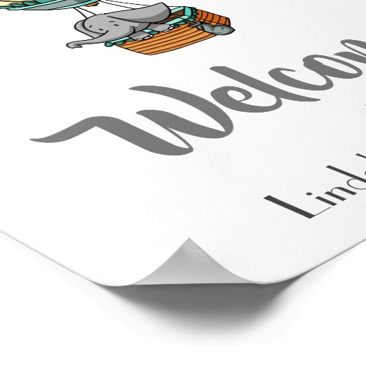 Hot-luchtballon met Elephant Welcome Baby shower Poster (Hoek)