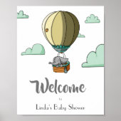 Hot-luchtballon met Elephant Welcome Baby shower Poster (Voorkant)
