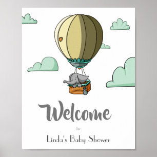 Hot-luchtballon met Elephant Welcome Baby shower Poster