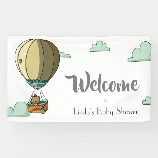 Hot-luchtballon met kat-welkomstBaby shower Spandoek (Horizontaal)