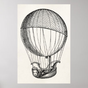 hot-luchtballon met retro-boot voor schepen poster