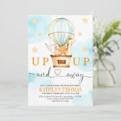 Hot-luchtballon omhoog en weg Baby shower Kaart (Staand voorkant)
