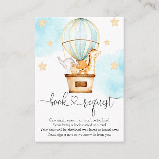 Hot-luchtballon omhoog en weg-boekaanvraag informatiekaartje (Voorkant)