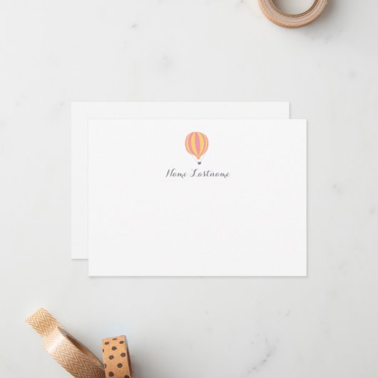 Hot-luchtballon Roze Geel Aangepast papier Notitiekaartje (Voorkant / Achterkant in situ)