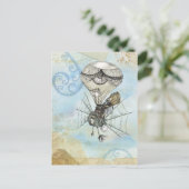 Hot-luchtballon  Steampunk blauw ontwerp Briefkaart (Staand voorkant)