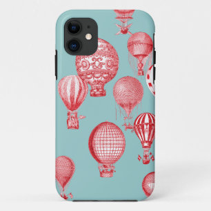 Hot-luchtballonnen in vlucht, rood op Robins Egg B Case-Mate iPhone Case