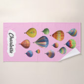 Hot-luchtballonnen op lichtroze badhanddoek (Badhanddoek)