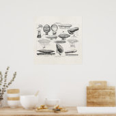  hot-luchtballonretro-boot oude luchtballonnen poster (Keuken)