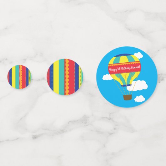 Hot-luchtballonvaarder, kleurrijk, 1e verjaardag confetti (Achterkanten)