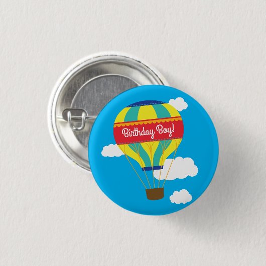 Hot-luchtballonvaarder, kleurrijk, 1e verjaardag ronde button 3,2 cm (Voorkant /achterkant)