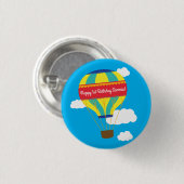 Hot-luchtballonvaarder, kleurrijk, 1e verjaardag ronde button 3,2 cm (Voorkant /achterkant)