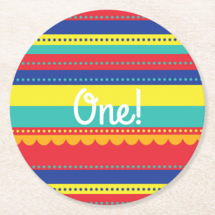 Hot-luchtballonvaarder, kleurrijk, 1e verjaardag ronde kartonnen onderzetter
