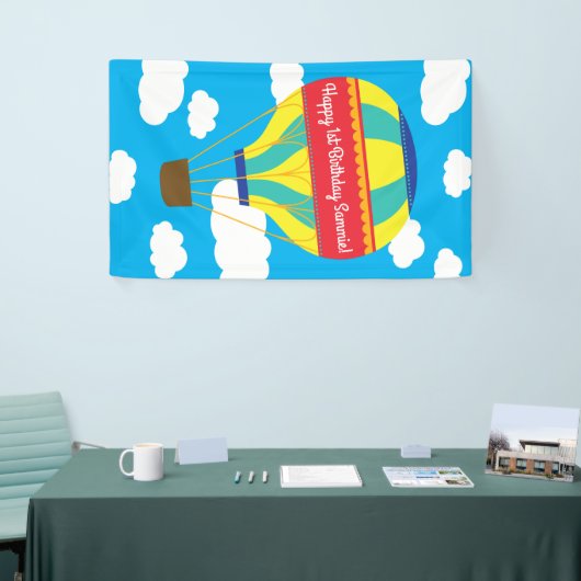 Hot-luchtballonvaarder, kleurrijk, 1e verjaardag spandoek (Beurs)