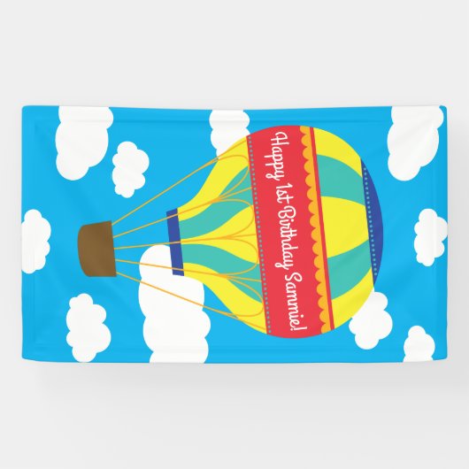 Hot-luchtballonvaarder, kleurrijk, 1e verjaardag spandoek (Horizontaal)