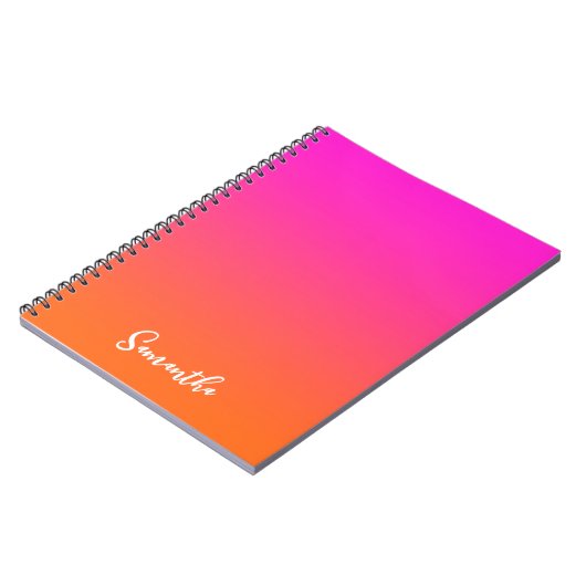 Hot-magenta roze en Bright Oranje ombre naam Notitieboek (Linkerzijde)
