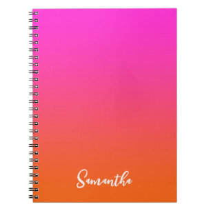 Hot-magenta roze en Bright Oranje ombre naam Notitieboek