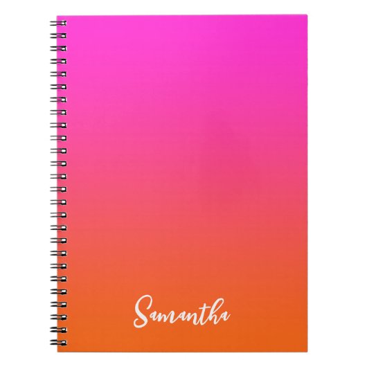 Hot-magenta roze en Bright Oranje ombre naam Notitieboek (Voorkant)