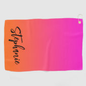 Hot-magenta roze Oranje ombre-scriptnaam Golfhanddoek (Horizontaal)