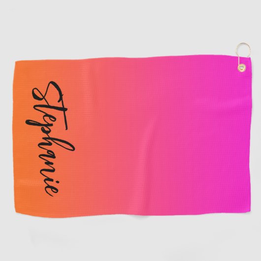 Hot-magenta roze Oranje ombre-scriptnaam Golfhanddoek (Horizontaal)