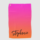 Hot-magenta roze Oranje ombre-scriptnaam Golfhanddoek (Voorkant)