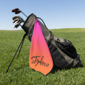Hot-magenta roze Oranje ombre-scriptnaam Golfhanddoek (Groen)