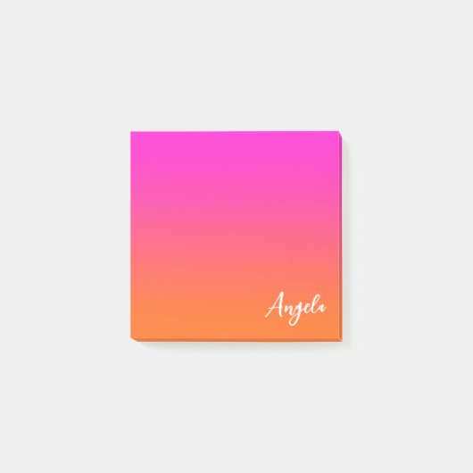 Hot-magenta roze Oranje ombre-scriptnaam Post-it® Notes (Voorkant)
