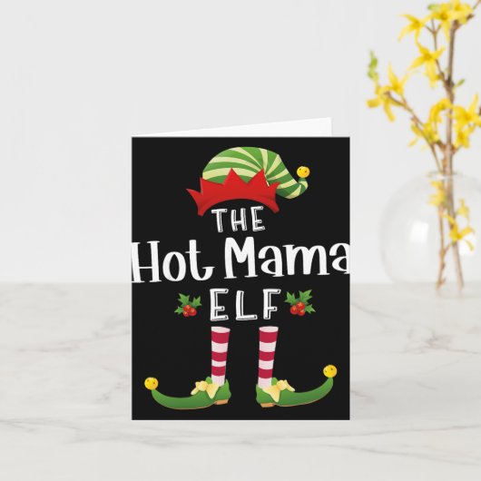 Hot Mama Christmas Elf Matching Pajama X-mas Party Kaart (Gele Bloem)