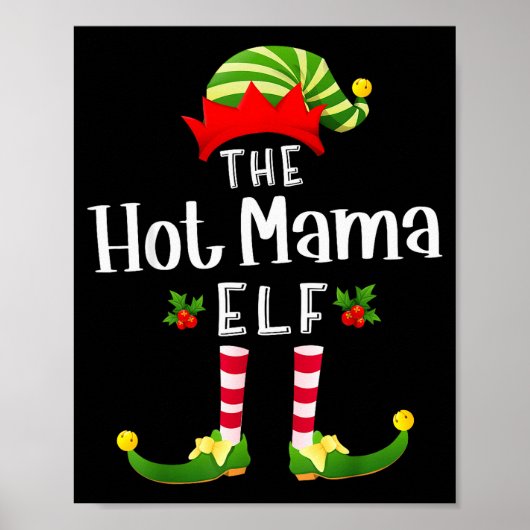 Hot Mama Christmas Elf Matching Pajama X-mas Party Poster (Voorkant)