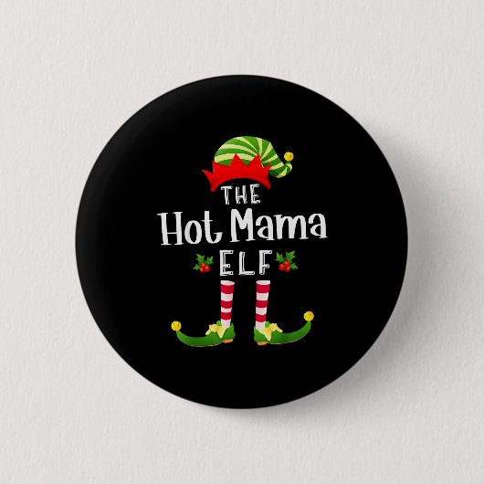 Hot Mama Christmas Elf Matching Pajama X-mas Party Ronde Button 5,7 Cm (Voorkant)