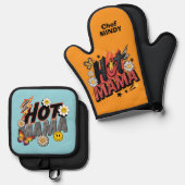 Hot Mama Gepersonaliseerde Oven Mitt & Pot Houder  Ovenwant & Pannenlap Set (Voorkant / Achterkant)