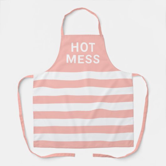 Hot Mess Funny Gezegde Blush Pink White Stripes Schort (Voorkant)