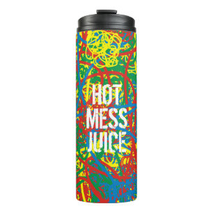 Hot Mess Juice schrĳft Geel Blauw Rood Kunst Thermosbeker