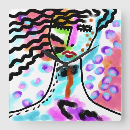 Hot Mess Originele Abstracte Kunst Vierkante Klok (Voorkant)