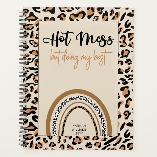Hot Mess Quote Girly Leopard Print Rainbow Planner (Voorkant)