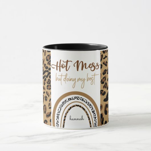 Hot Mess Quote Leopard Print Rainbow aangepast Mok (Midden)