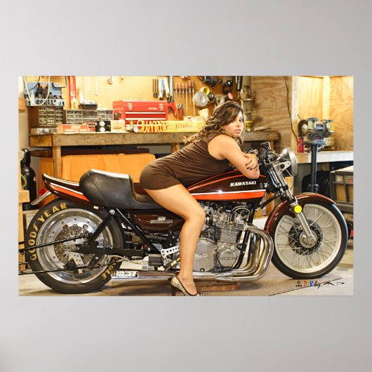 Hot Model + een hot-klassieke dragbike Poster (Voorkant)