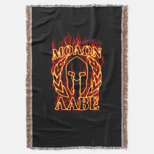 Hot Molon Labe Spartan Warrior Mask on Fire Deken (Voorkant Verticaal)