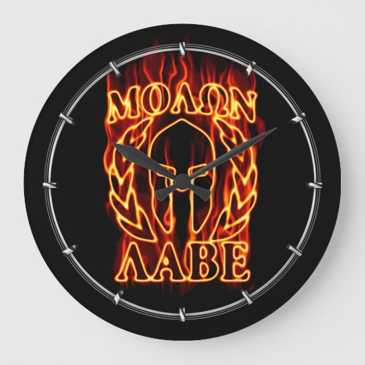 Hot Molon Labe Warrior Mask Laurels on Fire Grote Klok (Voorkant)