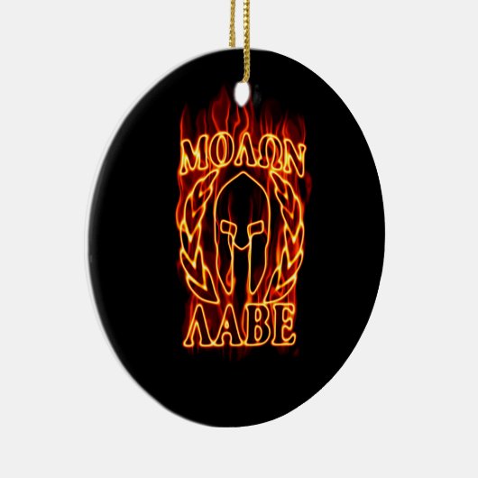 Hot Molon Labe Warrior Mask Laurels on Fire Keramisch Ornament (Rechts)