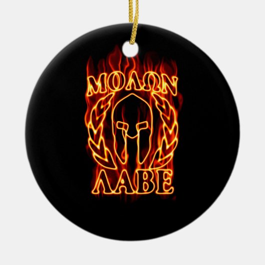 Hot Molon Labe Warrior Mask Laurels on Fire Keramisch Ornament (Voorkant)