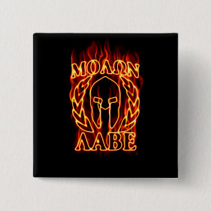 Hot Molon Labe Warrior Mask Laurels on Fire Vierkante Button 5,1 Cm