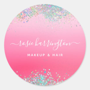 Hot Neon Pink Holographic Glitter Makeup Artist Ronde Sticker