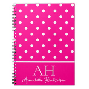 Hot Neon Pink Polka Dots Monogram Initiaal Notitieboek